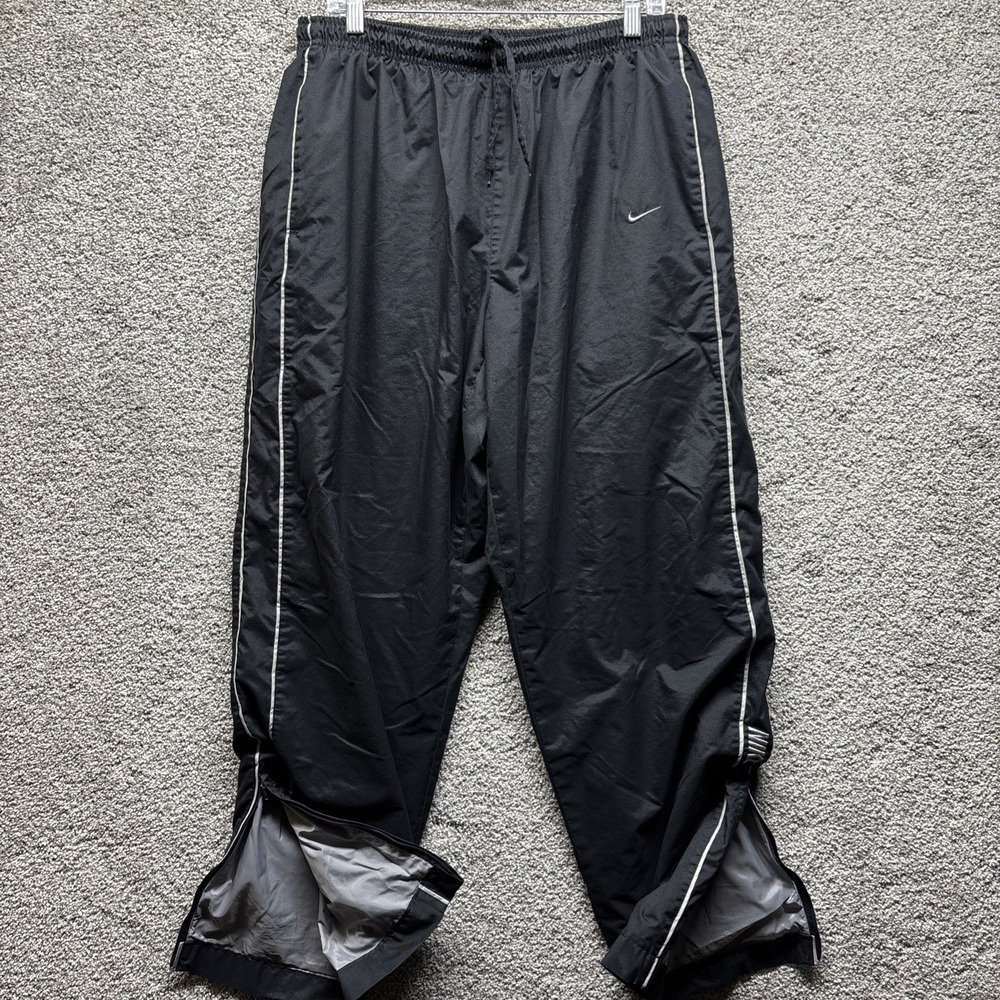 Vintage Nike Track Pants Mens XL Black Flannel Lined Swoosh Drawstring Ankle Zip